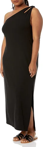 Vista 4 de The Drop Mickey - Vestido largo de punto acanalado con corte de un hombro para mujer