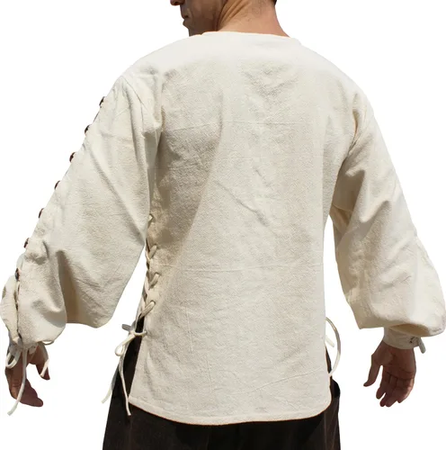 Vista 2 de Svenine Camisa medieval de algodón con manga con botones y disfraz de pirata renacentista