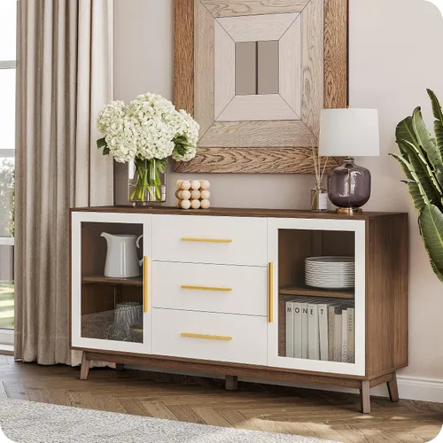 Vista 10 de BELLEZE Moderno gabinete Curio, mesa consola de 3 niveles, marrón, 31 pulgadas 31''Marrón