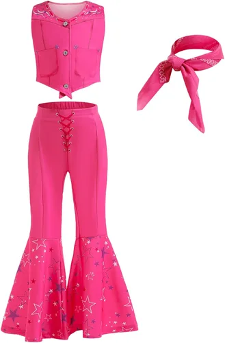 Vista 2 de BILOPER 3Pcs Pink Cowboy Costume Girls Toddler Movie Doll Costume Set Halloween Cosplay 4-12Years