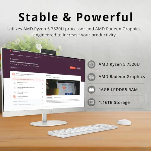 Vista 3 de HP Escritorio todo en uno con pantalla táctil FHD de 27 pulgadas, AMD Ryzen 5 7520U, 16 GB LPDDR5, almacenamiento de 1.16 TB