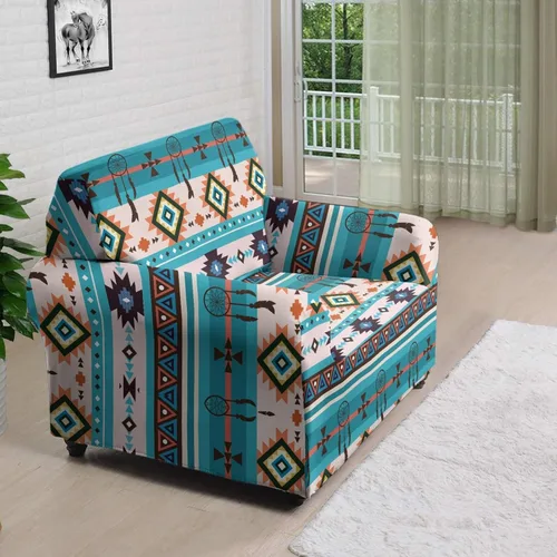 Vista 3 de Funda de sofá de alta elasticidad con patrón de geometría azteca atrapasueños, acogedor protector de sofá apto para sofá de 1 cojín, accesorios
