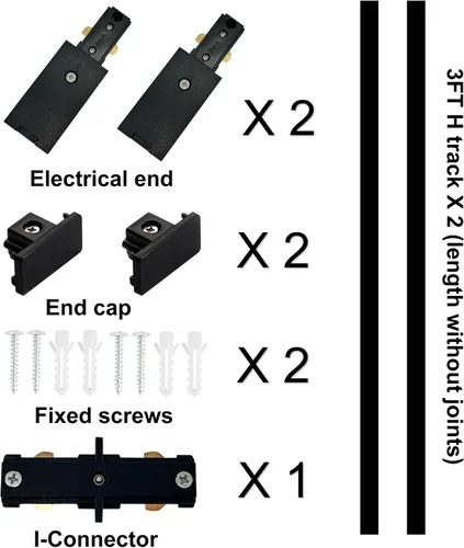 Vista 2 de H Track Light 120V 6.6 Feet H 3-Wire Track Negro, Con accesorios de montaje, circuito único, Para H Tipo LED Track Lighting Heads