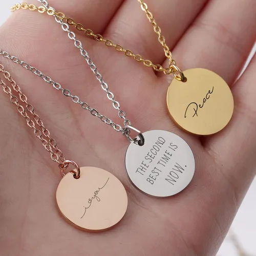 Vista 4 de Custom Handwriting Necklace Personalized Signature Circle Charm Necklace