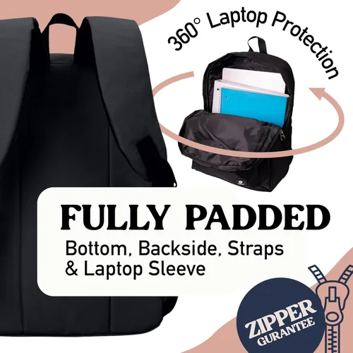 Vista 3 de Fenrici - Mochila para niñas, niños y adolescentes, mochila reciclada para laptop, de 16 x 13.5 pulgadas, Computadora portátil, M, Negro