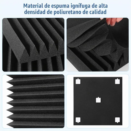Vista 4 de Paneles acústicos de espuma para paredes, paneles absorbentes de sonido, paneles insonorizados de alta densidad resistentes al fuego para grabación