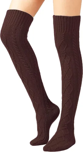 Vista 21 de SherryDC Calcetines de punto trenzado hasta el muslo para mujer, medias de bota extra largas de invierno, calentadores de piernas 1 - Blanco