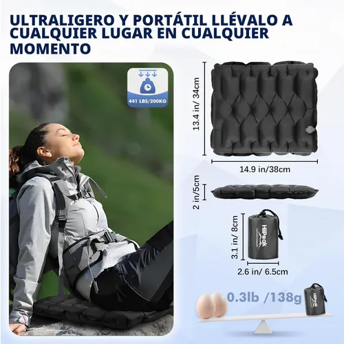 Vista 2 de HiiPeak Cojín inflable para asiento, almohadilla compacta ligera para asiento de estadio, cojín de asiento de aire para camping, para viajes