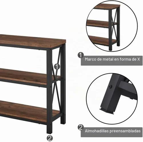 Vista 6 de BON AUGURE - Mesa de consola rústica detrás del sofá, mesa industrial de entrada con estantes, mesas de sofá de 3 niveles estilo granja para sala
