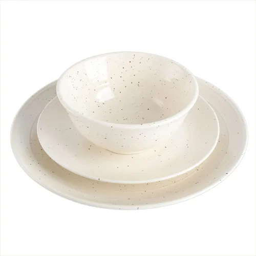 Vista 6 de Gibson Elite Ramapo - Juego de vajilla moteada de color sólido, color blanco, servicio para cuatro (12 piezas)