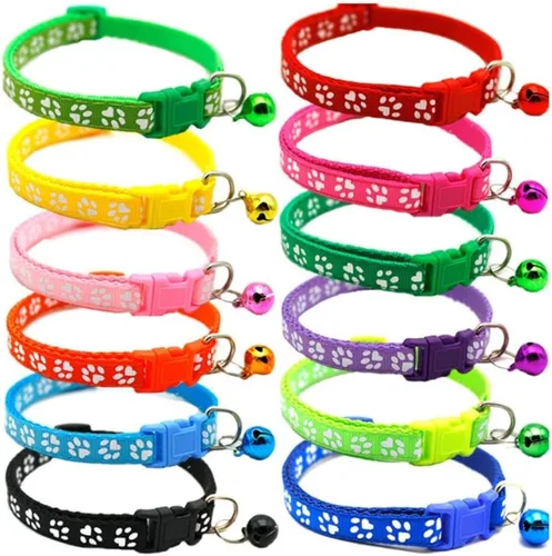 Vista 2 de Collar de perro de 12 colores transpirable de nailon para mascotas, ajustable para perros pequeños y medianos con campana (12 unidades)