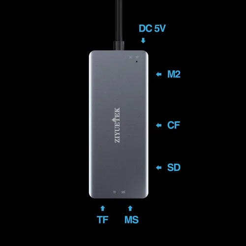 Vista 2 de Lector de tarjetas CF, USB 3.0 a adaptador de lector de tarjetas de memoria flash compacto 5Gbps lectura simultáneamente 5 tarjetas simultáneamente