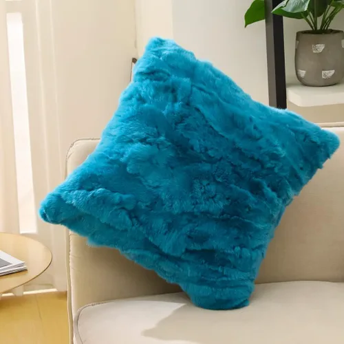 Vista 6 de Fundas de almohada de piel natural auténtica, almohadas suaves y peludas, funda de almohada de piel de conejo real, acogedora funda de cojín de piel