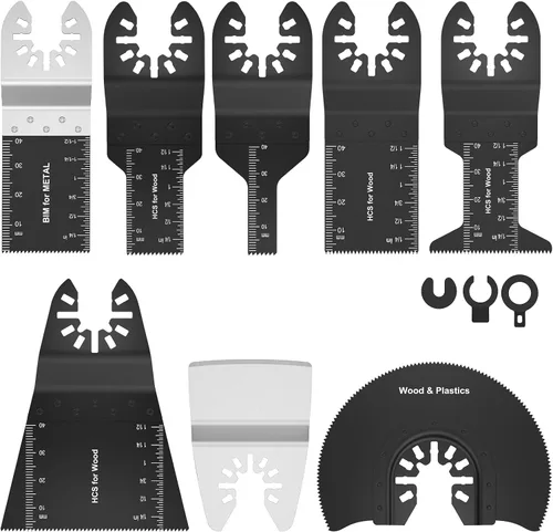 Vista 3 de Juego de 8 Hojas de Sierra Oscilante Bimetálicas de Acero Inoxidable Kit de Hojas Multiherramienta de Liberación Rápida Hojas Oscilantes de Corte