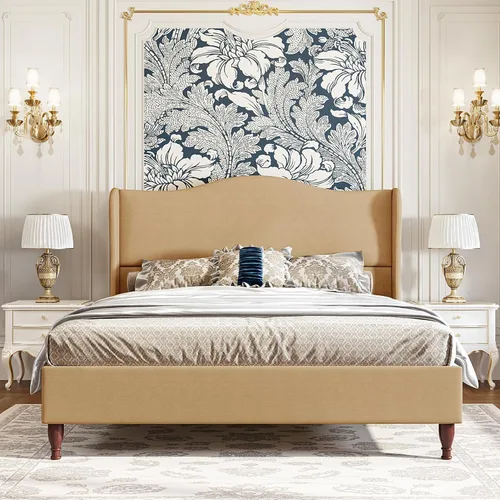 Vista 11 de koorlian Marco de Cama Tamaño Completo Cama Plataforma Tapizada con Cabecera Alta de 51" Wingback, Tela Suave, Estilo Retro Simple Cama Plataforma
