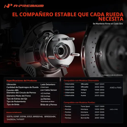 Vista 2 de Rodamiento de rueda trasera A-Premium y conjunto de cubo con 5 lengüetas Compatible con Subaru Forester 2014-2018, Impreza 2012-2021, Crosstrek