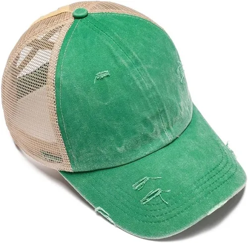 Vista 4 de Gorra de béisbol para mujer, diseño de cola de caballo cruzada, malla desgastada, para papá