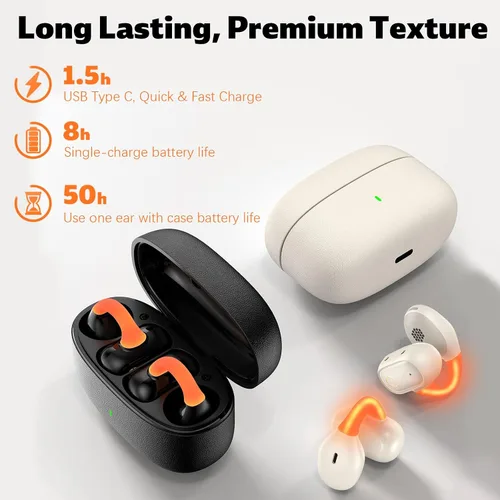 Vista 7 de TOPAUX Auriculares inalámbricos de oreja abierta con clip seguro Auriculares deportivos blancos Conducción ósea ligera Auriculares Bluetooth