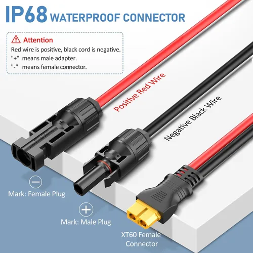 Vista 3 de Conector solar a cable XT60 (10AWG 9 pies) - Cable de carga para panel generador Ecoflat, cable de extensión adaptador de moldeo por inyección