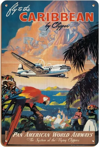 Vista 9 de Pacifica Island Art Póster de viaje de aerolínea vintage de Mark Von Arenburg c.1940s, cartel de metal vintage con texto en inglés "Fly to the