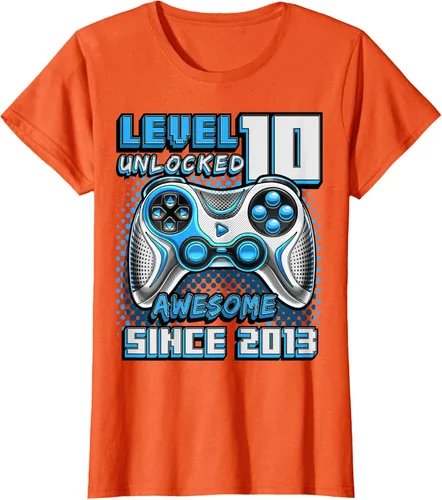 Vista 52 de Level 10 Unlocked Awesome 2013 Video Game 10th Birthday Boy T-Shirt, Negro