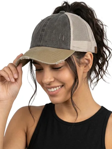 Vista 81 de Funky Junque - Sombrero de cola de caballo para mujer, gorra de béisbol con ajuste ajustable y cola de caballo alta cruzada para uso diario Paquete