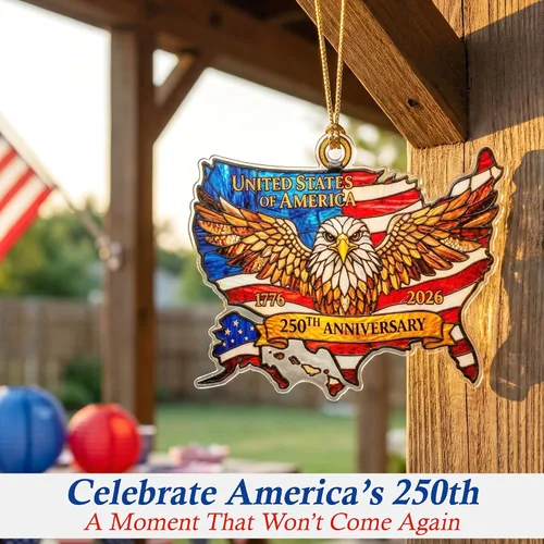 Vista 4 de Adorno de 250 aniversario de Estados Unidos – Adorno acrílico de bandera estadounidense – Mercancía de Estados Unidos 250 – Decoraciones del 4
