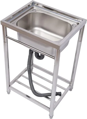 Vista 25 de Fregadero de cocina de restaurante comercial independiente de acero inoxidable con soporte, preparación de cocina y lavabo de mano para el hogar
