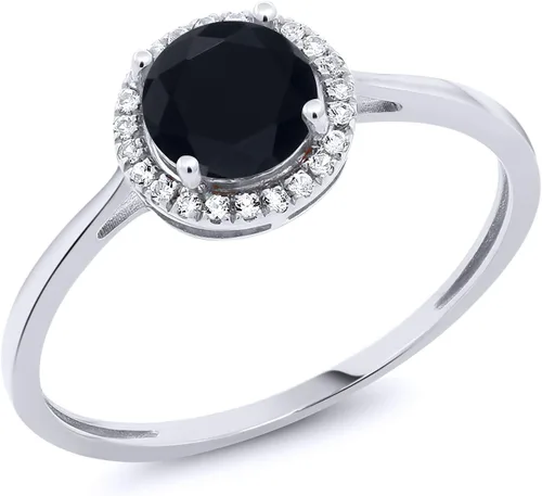 Vista 14 de Gem Stone King Anillo de compromiso de boda de oro blanco de 10 quilates con piedra natal y halo de diamantes Redondo de 0.236 in Anillo de oro