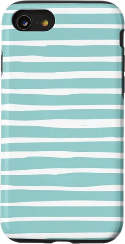 Vista 18 de iPhone 16 Cute Pastel Mint Green Aqua & White Wavy Stripe Case