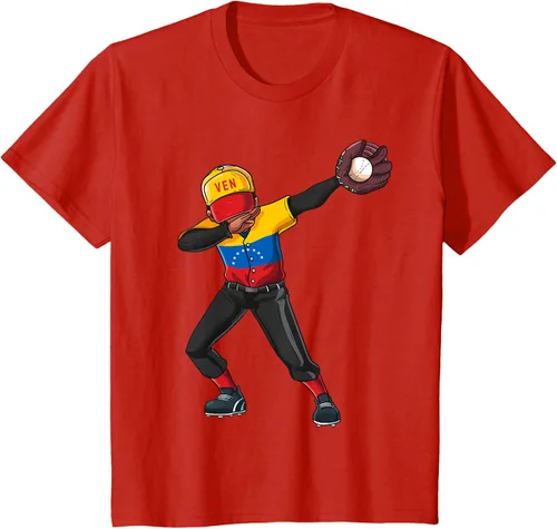 Vista 3 de Baseball Dabbing Venezuela Player Catcher Pitcher Hombres Niños Camiseta, Negro