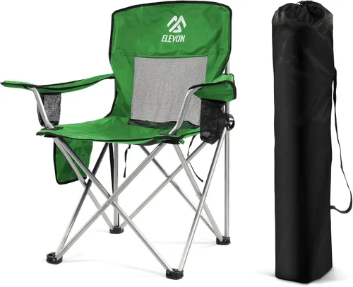 Vista 14 de Silla de camping Elevon, silla plegable portátil al aire libre con brazos, soporte para tazas y bolsa de transporte