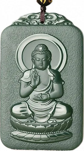 Vista 5 de China Natural Hetian Green Jade Nefrita tallado Zodiaco Protector Deidad Colgante Amuleto