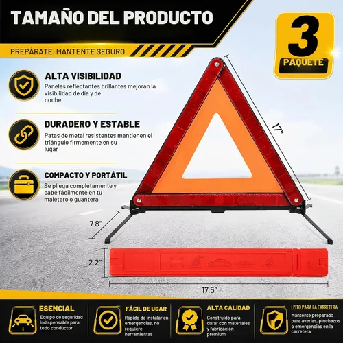 Vista 2 de Fasmov Paquete de 3 Marcos de Advertencia Triangulares Triángulo de Advertencia de Emergencia Reflector Kit de Triángulos de Seguridad, Triángulo