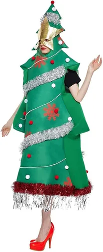 Vista 4 de Megartico Disfraces de árbol de Navidad para mujer con máscara de estrella para adultos, disfraz divertido de fiesta de festival