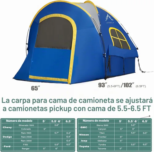 Vista 2 de GoHimal Tienda de campaña para camioneta, impermeable, PU2000 mm, doble capa para cama de camioneta de 5.5-6.0 pies, tienda de campaña portátil