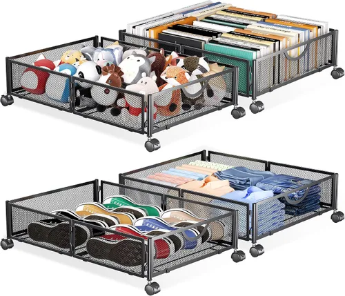 Vista 10 de Yecaye Almacenamiento Bajo la Cama con Ruedas, Paquete de 2 Organizadores de Almacenamiento de Zapatos Bajo la Cama tipo Cajón, Ensamblaje sin