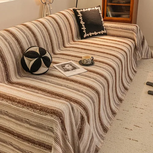 Vista 52 de HANDONTIME Chevron Pattern Couch Cover Vertical Striped Jacquard Sofa Cover Modern Minimalist, Khaki and White, Sofa Covers Washable, Pet Friendly