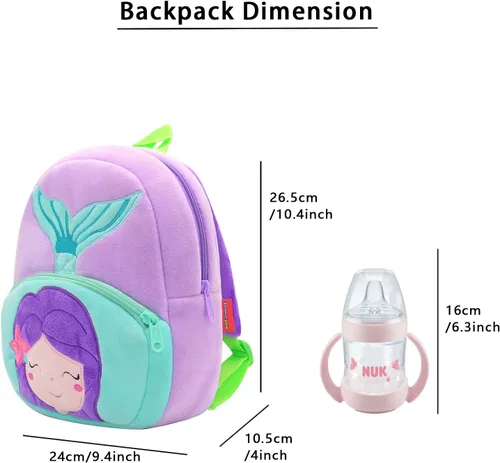 Vista 4 de NICE CHOICE Linda bolsa cruzada para niños pequeños de peluche con dibujos animados, mini bolsa de viaje para bebé niña niño de 2 a 6 años, Mochila
