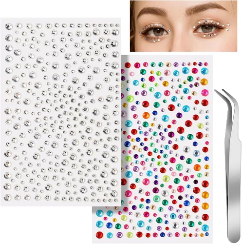 Vista 10 de Teenitor Gemas Rojas y Negras para la Cara Diamantes de Imitación Negros para la Cara Maquillaje Festival Joyas para la Cara Rojas Gemas Adhesivas