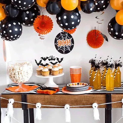 Vista 6 de 30 piezas de decoración de murciélagos de Halloween para cupcakes de murciélago con purpurina negra para Halloween, decoración de pasteles de Negro