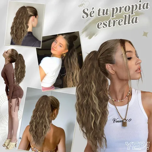 Vista 6 de BARSDAR Extensión de Cola de Caballo Marrón - Extensiones de Cola de Caballo con Pinza de 18 Pulgadas para Mujeres - Extensiones de Cabello Mezcla