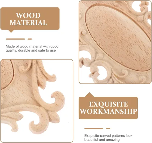 Vista 6 de 2 apliques de madera onlay, apliques de madera tallada sin pintar, onlays de madera ovalada, apliques de muebles para manualidades, apliques