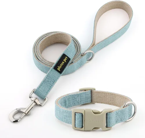 Vista 9 de Collar y correa para perro de algodón y cáñamo Plutus Pet, collar ajustable para perros pequeños, medianos y grandes, resistente y suave en la piel