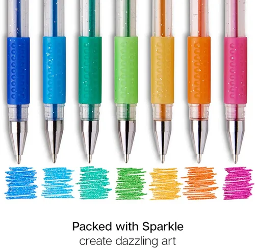 Vista 4 de KINGART Bolígrafos de gel de punta redonda con purpurina, 50 colores brillantes con comodidad de agarre suave, cartucho de tinta XL, más tinta