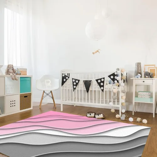 Vista 4 de Alfombra abstracta rosa y gris de San Valentín de 2 x 3 pies, alfombra estética geométrica moderna, antideslizante, rectangular, lavable