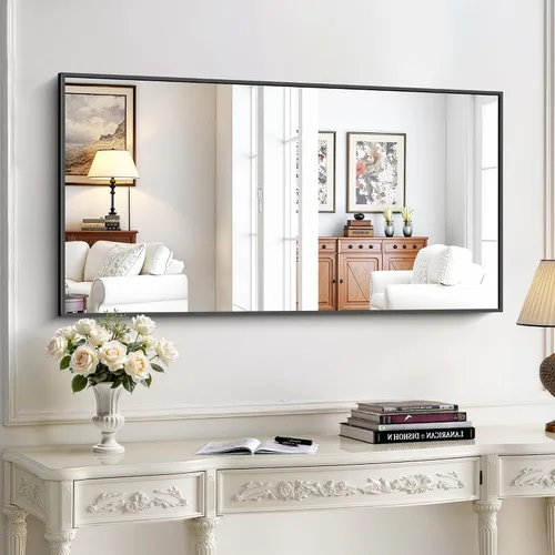 Vista 18 de KOCUUY Espejo de baño negro, espejo rectangular de 24 x 18 pulgadas para sobre el fregadero, espejo de pared decorativo moderno para dormitorio