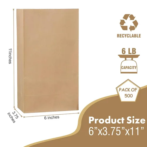 Vista 2 de Perfect Stix Bolsas de papel kraft marrón de 6 libras para llevar - Paquete de 500