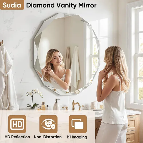 Vista 3 de Suidia Espejo de baño, espejo de pared de 20 x 20 pulgadas, espejo de baño sin marco con borde biselado para dormitorio, sala de estar, entrada