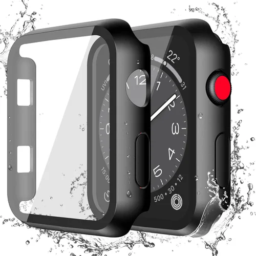 Vista 39 de Misxi Paquete de 2 fundas impermeables con botón diseñadas para Apple Watch Series 3 Series 2 de 38mm, funda rígida de policarbonato anticaídas